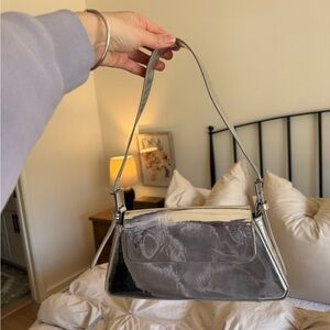 Zara Metallic Silver Shoulder Bag